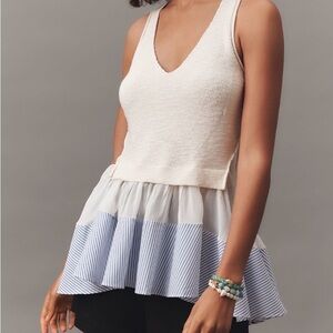 Anthropologie Cream Knit and Blue Striped Tank Top